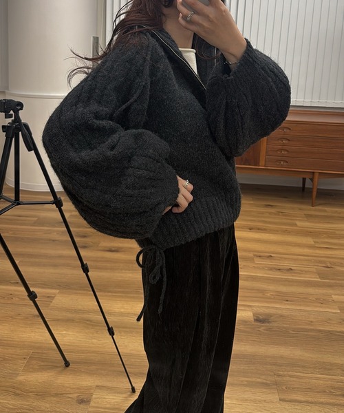 WILLFULLY（ウィルフリー）の「half zip cropped knit pullover（ニット/セーター・レディース・グレー/ライトホワイト/ブラック・FREE）」の14枚目の写真