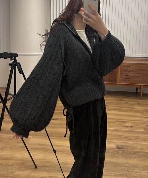 WILLFULLY（ウィルフリー）の「half zip cropped knit pullover（ニット/セーター・レディース・グレー/ライトホワイト/ブラック・FREE）」の15枚目の写真