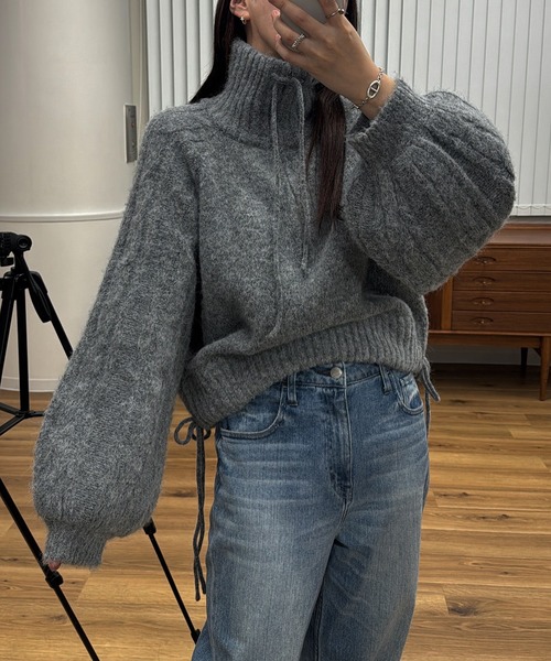 WILLFULLY（ウィルフリー）の「half zip cropped knit pullover（ニット/セーター・レディース・グレー/ライトホワイト/ブラック・FREE）」の20枚目の写真