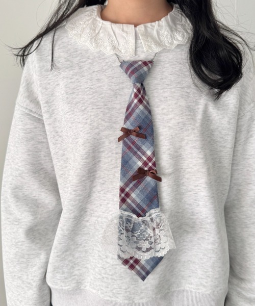 SOLLON.（ソルロン）の「チェックネクタイネックレス（ネクタイ・レディース・ブルー/グレー/ブラウン・FREE）」の3枚目の写真