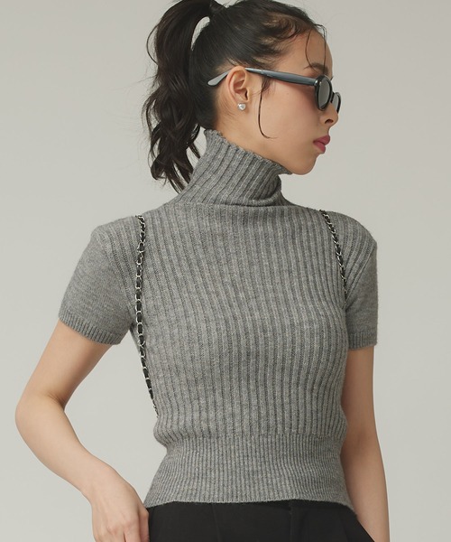 Narcissus（ナルシス）の「半袖タートルニット/リブニット（ニット/セーター・レディース・ブラック/グレー・FREE）」の2枚目の写真