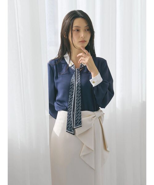 TONAL（トーナル）の「スカーフタイドッキングブラウス（シャツ/ブラウス・レディース・ライトブルー/ネイビー/ピンク/グレー/オフホワイト・MEDIUM）」の10枚目の写真