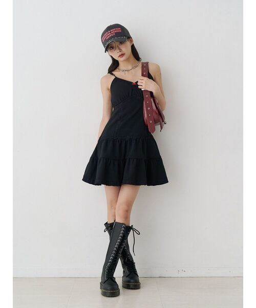 jouetie（ジュエティ）の「レースドッキングスウェットキャミワンピース（ワンピース・レディース・グレー/ブラック・MEDIUM）」の3枚目の写真