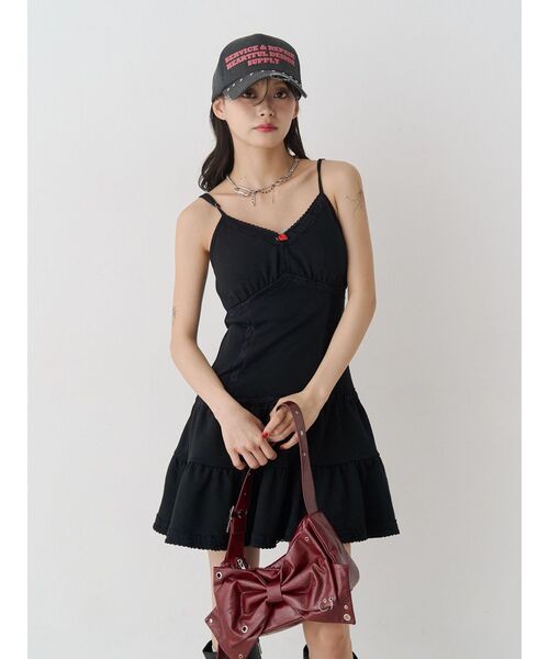 jouetie（ジュエティ）の「レースドッキングスウェットキャミワンピース（ワンピース・レディース・グレー/ブラック・MEDIUM）」の4枚目の写真