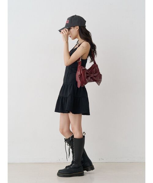 jouetie（ジュエティ）の「レースドッキングスウェットキャミワンピース（ワンピース・レディース・グレー/ブラック・MEDIUM）」の7枚目の写真