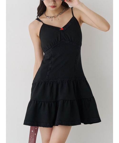 jouetie（ジュエティ）の「レースドッキングスウェットキャミワンピース（ワンピース・レディース・グレー/ブラック・MEDIUM）」の2枚目の写真