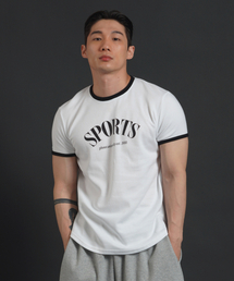 マッスルフィットリンガー半袖Tシャツ - ホワイト