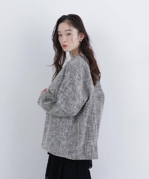 N.（N. Natural Beauty Basic）（エヌエヌナチュラルビューティーベーシック）の「オーバーツイードジャケット（ノーカラージャケット・レディース・ブラック系その他/ホワイト系その他・MEDIUM/SMALL）」の6枚目の写真