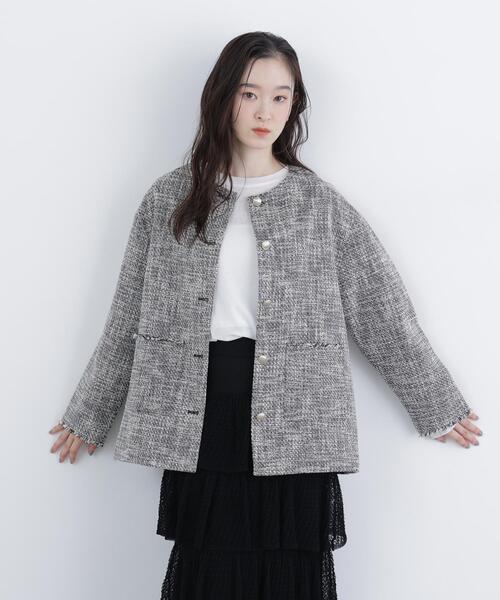 N.（N. Natural Beauty Basic）（エヌエヌナチュラルビューティーベーシック）の「オーバーツイードジャケット（ノーカラージャケット・レディース・ブラック系その他/ホワイト系その他・MEDIUM/SMALL）」の8枚目の写真