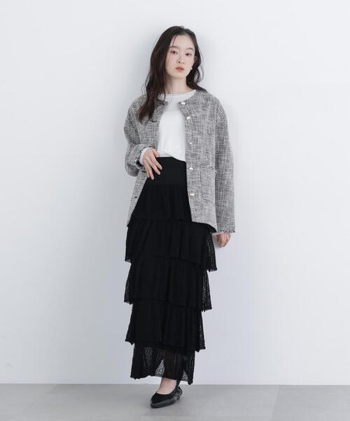 N.（N. Natural Beauty Basic）（エヌエヌナチュラルビューティーベーシック）の「オーバーツイードジャケット（ノーカラージャケット・レディース・ブラック系その他/ホワイト系その他・MEDIUM/SMALL）」の9枚目の写真