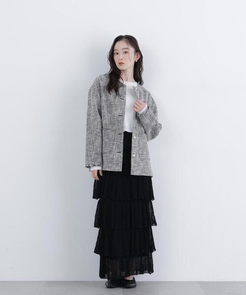 N.（N. Natural Beauty Basic）（エヌエヌナチュラルビューティーベーシック）の「オーバーツイードジャケット（ノーカラージャケット・レディース・ブラック系その他/ホワイト系その他・MEDIUM/SMALL）」の10枚目の写真