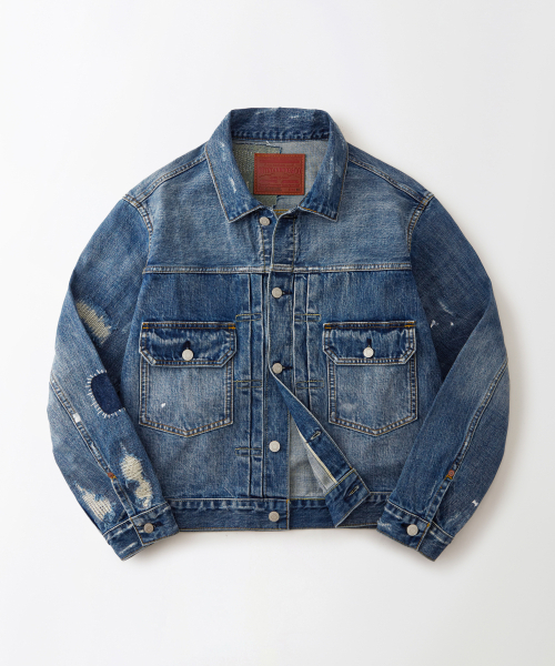OUTSTANDING(アウトスタンディング)の「SELVEDGE DENIM 2ND JACKET_REPAIR BLUE(デニムジャケット・メンズ・その他・MEDIUM/SMALL/LARGE)」の1枚目の写真