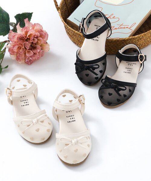 apres les cours（アプレレクール）の「ハート刺繍メッシュサンダル（サンダル・キッズ・ブラック/アイボリー・16/15 /14/19/18/17）」の7枚目の写真