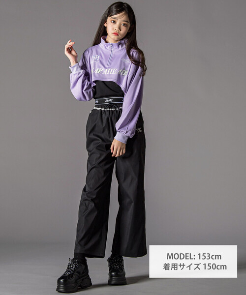 ZIDDY（ジディ）の「チラレースウエストワイドパンツ(130~160cm)（その他パンツ・キッズ・グレー/ブラック・140cm/FREE/150cm/130cm）」の3枚目の写真