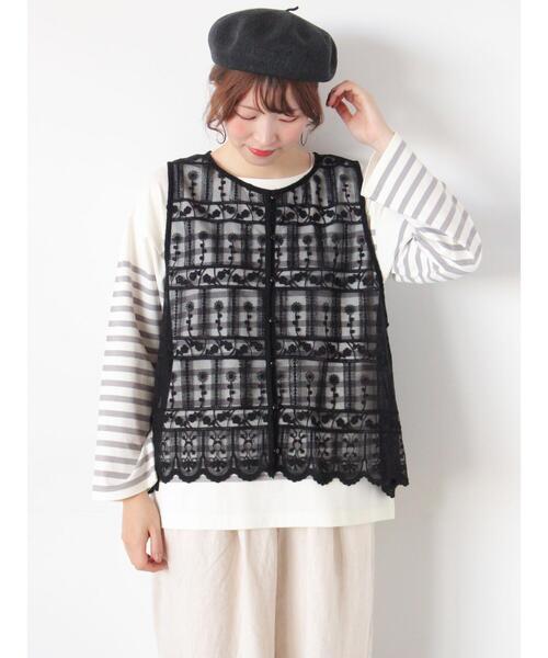 Samansa Mos2（サマンサ モスモス）の「裾スカラップレースベスト（シャツ/ブラウス・レディース・オフホワイト/ブラック・F）」の10枚目の写真