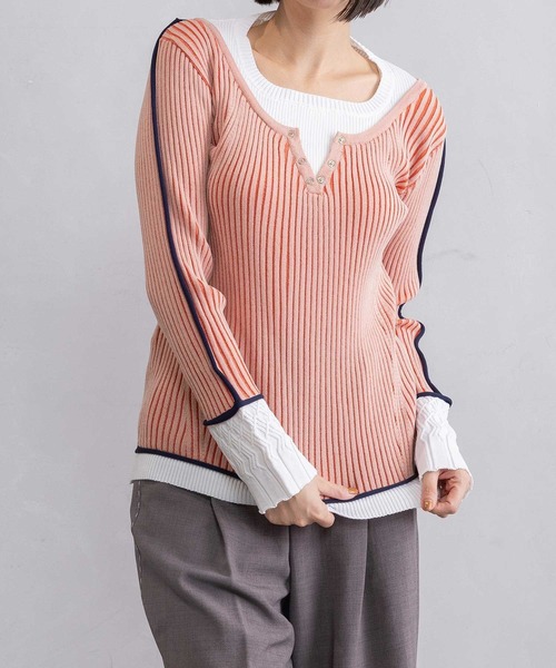 MARECHAL TERRE(マルシャルテル)の「ヘンリーネックレイヤードデザインニット(ニット/セーター・レディース・スモークピンク/ブラック/ライトグリーン/グレー・MEDIUM)」の8枚目の写真