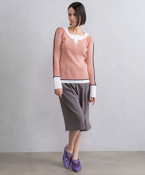 MARECHAL TERRE(マルシャルテル)の「ヘンリーネックレイヤードデザインニット(ニット/セーター・レディース・スモークピンク/ブラック/ライトグリーン/グレー・MEDIUM)」の13枚目の写真