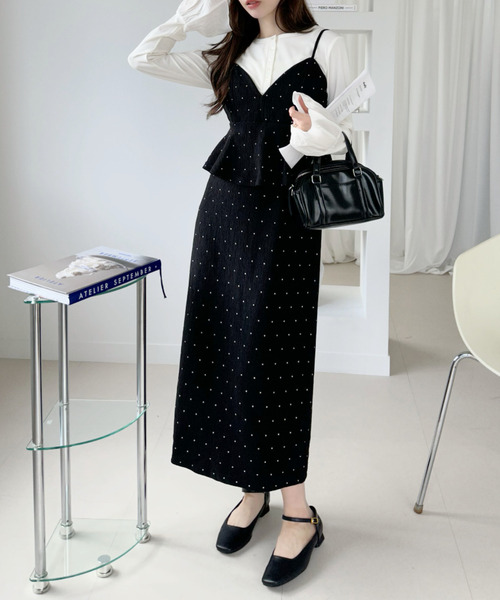 Ada.（エイダ）の「ドット ペプラム キャミ スリット ワンピース（ワンピース・レディース・ブラック系その他/ブラック/アイボリー/ホワイト系その他・L/M）」の6枚目の写真