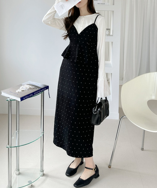 Ada.（エイダ）の「ドット ペプラム キャミ スリット ワンピース（ワンピース・レディース・ブラック系その他/ブラック/アイボリー/ホワイト系その他・L/M）」の9枚目の写真