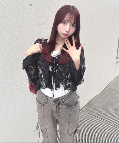 one way（ワンウェイ）の「レースフリルカーデ（シャツ/ブラウス・レディース・ベージュ/ホワイト/ブラック・FREE）」の2枚目の写真