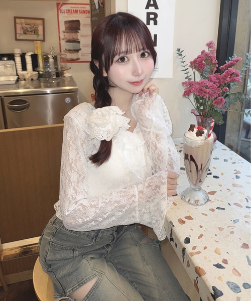 one way（ワンウェイ）の「レースフリルカーデ（シャツ/ブラウス・レディース・ベージュ/ホワイト/ブラック・FREE）」の4枚目の写真