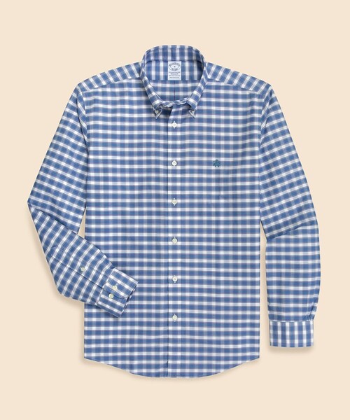 BROOKS BROTHERS(ブルックスブラザーズ)の「ストレッチオックスフォード GFロゴ シーズナルパターン カジュアルシャツ Regular Fit(シャツ/ブラウス・メンズ・ライトブルー/グリーン/ホワイト×レッド/ブルー/ネイビー/レッド/レッド系その他/ホワイト×ブルー/ストライプ/ブルー系その他・LARGE/MEDIUM/X-LARGE/SMALL/X-SMALL)」の1枚目の写真