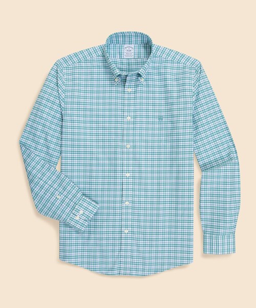 BROOKS BROTHERS(ブルックスブラザーズ)の「ストレッチオックスフォード GFロゴ シーズナルパターン カジュアルシャツ Regular Fit(シャツ/ブラウス・メンズ・ライトブルー/グリーン/ホワイト×レッド・LARGE/MEDIUM/X-LARGE/SMALL/X-SMALL)」の3枚目の写真