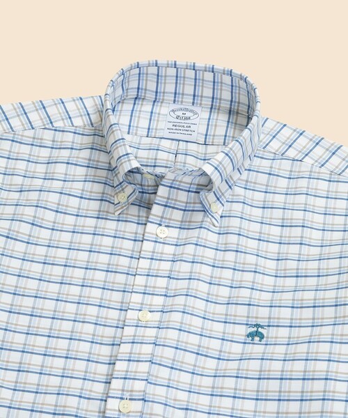 BROOKS BROTHERS(ブルックスブラザーズ)の「ストレッチオックスフォード GFロゴ シーズナルパターン カジュアルシャツ Regular Fit(シャツ/ブラウス・メンズ・ライトブルー/グリーン/ホワイト×レッド・LARGE/MEDIUM/X-LARGE/SMALL/X-SMALL)」の4枚目の写真