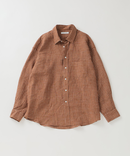 JOURNAL STANDARD(ジャーナルスタンダード)の「チェック ソフト リネン シャツ(シャツ/ブラウス・メンズ・ベージュ/オレンジ/クリアブルー/ブラック系その他・SMALL/MEDIUM/LARGE)」の4枚目の写真