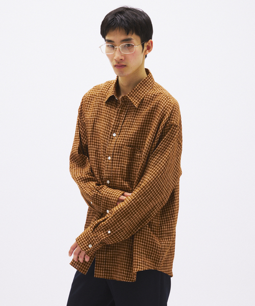 JOURNAL STANDARD（ジャーナルスタンダード）の「チェック ソフト リネン シャツ（シャツ/ブラウス・メンズ・ベージュ/オレンジ/クリアブルー/ブラック系その他・SMALL/MEDIUM/LARGE）」の17枚目の写真