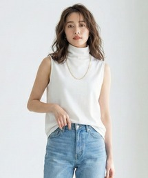 【接触冷感/LLサイズ】ボトルネック ハイツイストコットン インナー ノースリーブ カットソー/袖なし