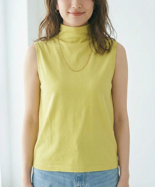 Belta attrice(ベルタアトリーチェ)の「【接触冷感/LLサイズ】ボトルネック ハイツイストコットン インナー ノースリーブ カットソー/袖なし(タンクトップ・レディース・スモークピンク/イエロー/ラベンダー/ネイビー/ホワイト・LL/2L)」の5枚目の写真