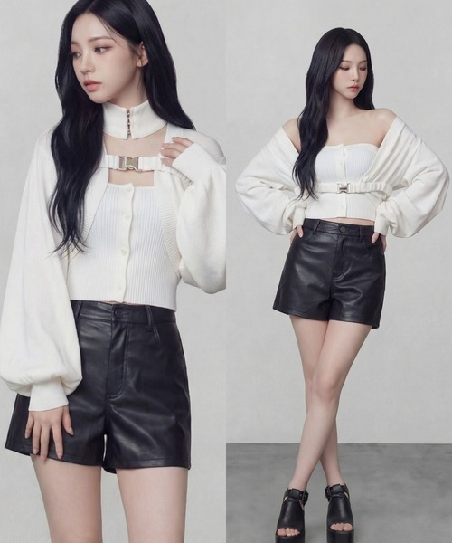 DURAS（デュラス）の「メタルバックルベルトカーディガン（カーディガン/ボレロ・レディース・ブラック/ホワイト・FREE）」の2枚目の写真