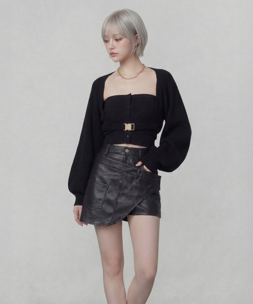 DURAS（デュラス）の「メタルバックルベルトカーディガン（カーディガン/ボレロ・レディース・ブラック/ホワイト・FREE）」の9枚目の写真