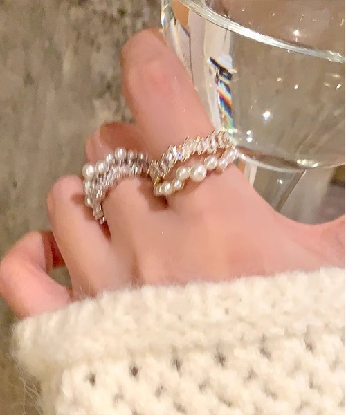 LA VORAGINE(ラ ヴォラジネ)の「エコパール & CZ ダブルオープンリング デイリー(リング・レディース・シルバー/ゴールド・FREE)」の9枚目の写真