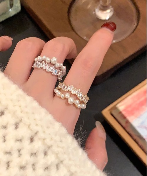 LA VORAGINE(ラ ヴォラジネ)の「エコパール & CZ ダブルオープンリング デイリー(リング・レディース・シルバー/ゴールド・FREE)」の12枚目の写真