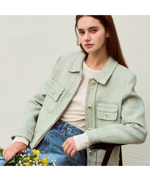 SLOWLOLLI(スローローリ)の「Solly tweed jacket - Mint(その他アウター・レディース・ミント・FREE/2(L))」の1枚目の写真