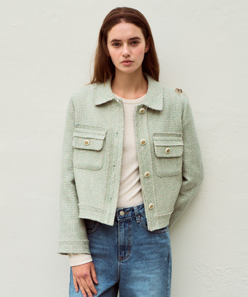 SLOWLOLLI(スローローリ)の「Solly tweed jacket - Mint(その他アウター・レディース・ミント・FREE/2(L))」の3枚目の写真