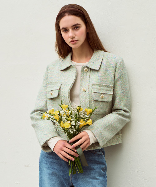 SLOWLOLLI(スローローリ)の「Solly tweed jacket - Mint(その他アウター・レディース・ミント・FREE/2(L))」の4枚目の写真