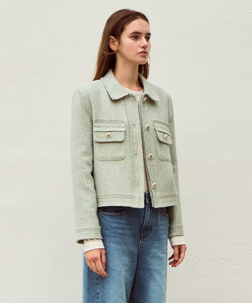 SLOWLOLLI(スローローリ)の「Solly tweed jacket - Mint(その他アウター・レディース・ミント・FREE/2(L))」の6枚目の写真