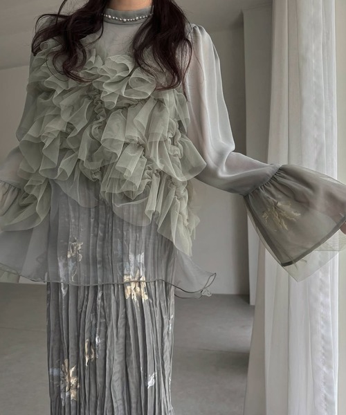WILLFULLY（ウィルフリー）の「random tulle layered iris pleats OP（ドレス・レディース・ピンク系その他/オリーブ/ライトブルー・FREE/L）」の2枚目の写真