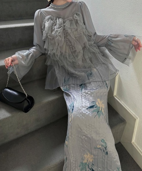 WILLFULLY（ウィルフリー）の「random tulle layered iris pleats OP（ドレス・レディース・ピンク系その他/オリーブ/ライトブルー・FREE/L）」の3枚目の写真