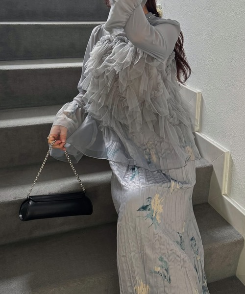 WILLFULLY（ウィルフリー）の「random tulle layered iris pleats OP（ドレス・レディース・ピンク系その他/オリーブ/ライトブルー・FREE/L）」の5枚目の写真