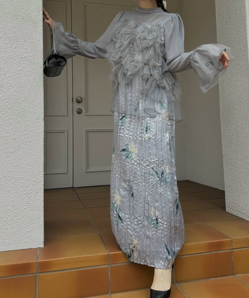 WILLFULLY（ウィルフリー）の「random tulle layered iris pleats OP（ドレス・レディース・ピンク系その他/オリーブ/ライトブルー・FREE/L）」の7枚目の写真