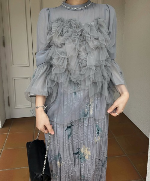 WILLFULLY（ウィルフリー）の「random tulle layered iris pleats OP（ドレス・レディース・ピンク系その他/オリーブ/ライトブルー・FREE/L）」の10枚目の写真