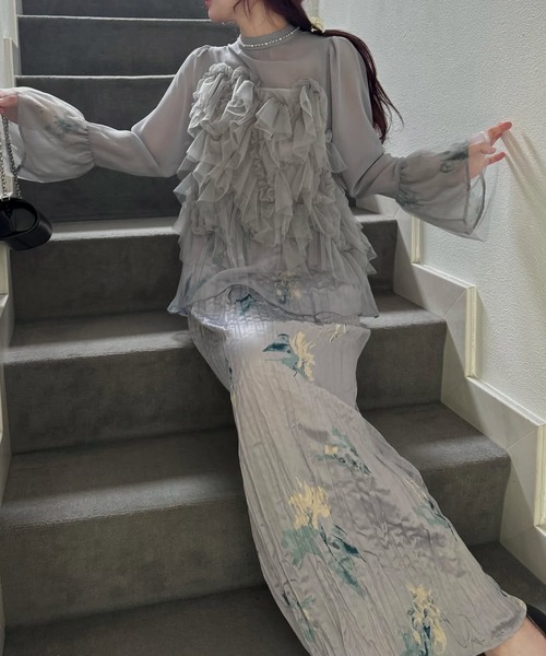 WILLFULLY（ウィルフリー）の「random tulle layered iris pleats OP（ドレス・レディース・ピンク系その他/オリーブ/ライトブルー・FREE/L）」の11枚目の写真