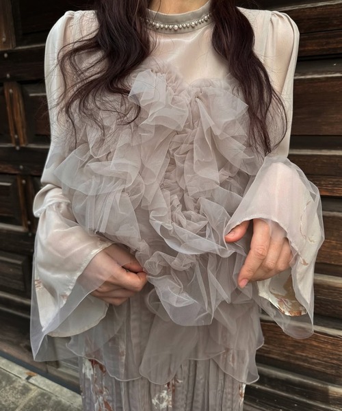 WILLFULLY（ウィルフリー）の「random tulle layered iris pleats OP（ドレス・レディース・ピンク系その他/オリーブ/ライトブルー・FREE/L）」の14枚目の写真