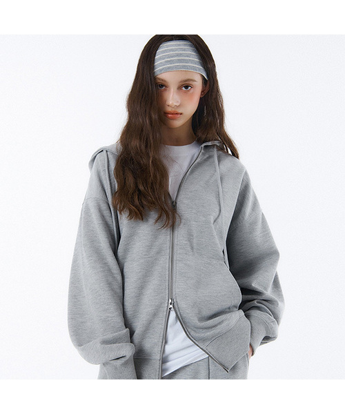 RANDOMOFF（ランダムオフ）の「[Unisex] BASIC LINE OVER FIT 2-WAY ZIP-UP (4color)（パーカー・レディース・ホワイト/ブラック/ネイビー/グレー・SMALL/MEDIUM/LARGE/X-LARGE）」の3枚目の写真