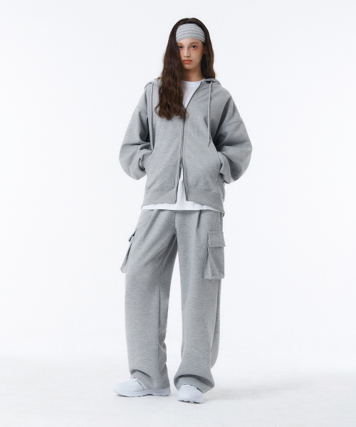 RANDOMOFF（ランダムオフ）の「[Unisex] BASIC LINE OVER FIT 2-WAY ZIP-UP (4color)（パーカー・レディース・ホワイト/ブラック/ネイビー/グレー・SMALL/MEDIUM/LARGE/X-LARGE）」の5枚目の写真