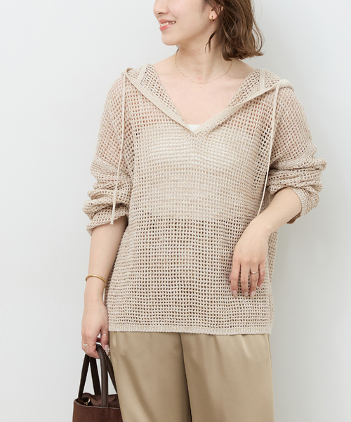 JOURNAL STANDARD relume(ジャーナルスタンダード レリューム)の「ミックスメッシュフーディー(ニット/セーター・レディース・ベージュ/ブラック系その他・FREE)」の14枚目の写真